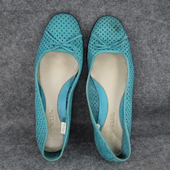 Aerosoles Shoes Womens 8.5 Slip On Flats Ballet Loafer Perforated Leather Blue - Picture 8 of 12